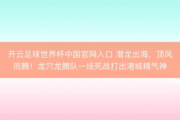 開云足球世界杯中國官網入口 潛龍出海，頂風而騰！龍穴龍騰隊一場死戰打出港城精氣神